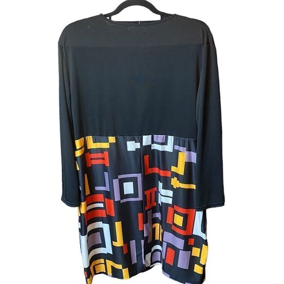 Eunice Lai Wm’s Colorful Geometric Skirt Lightweight Rounded Neckline Dress - Picture 3 of 4